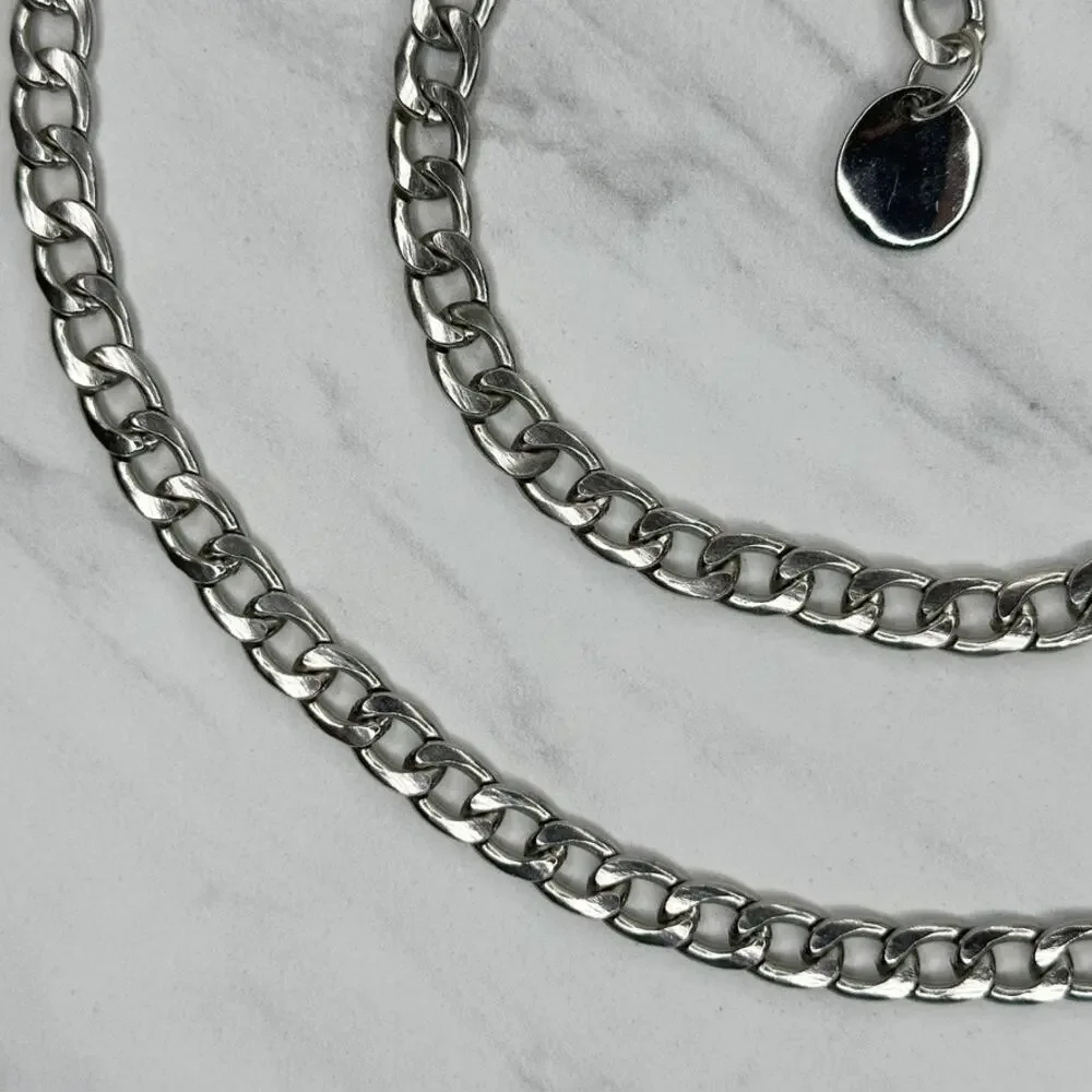 Silver Tone Curb Chain Link Belt Lobster Clasp One Size (OS) ✨